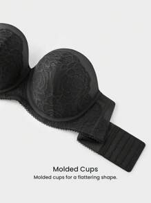 LUVLETTE Plus Black Sexy Lingerie Strapless Push-Up Lace Half Bra