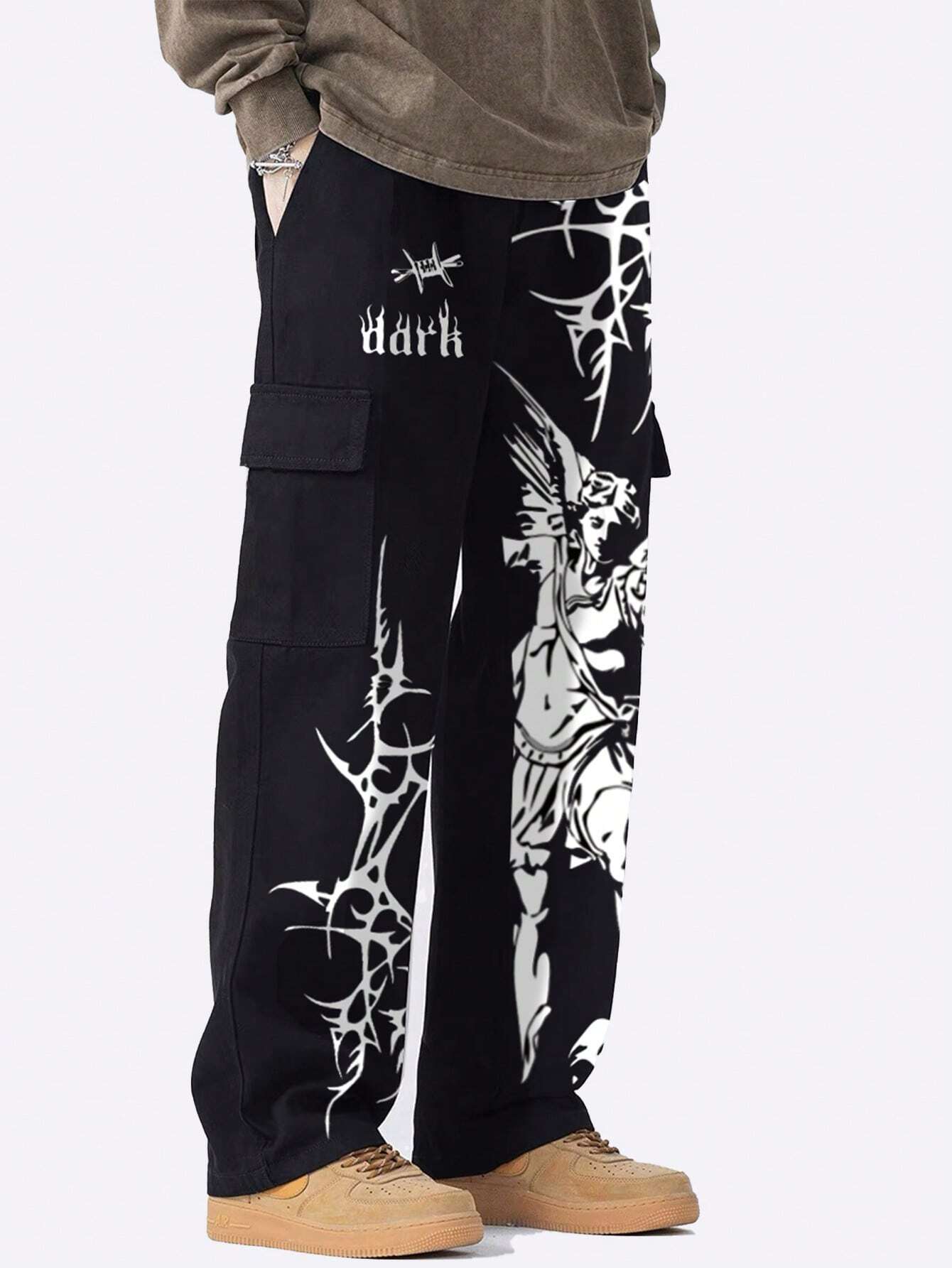 Our Goth Men's Cross Printed Cargo Pants is such a vibe - ROMWE