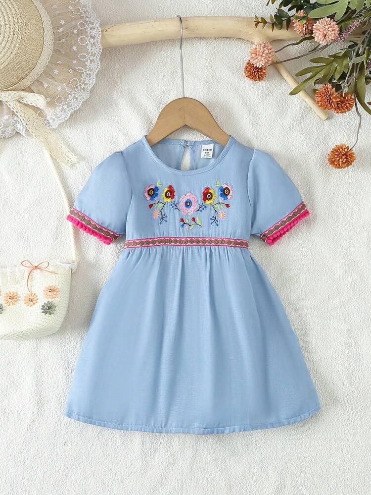 Baby Girl Adorable Flower Embroidery Dress