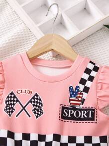 SHEIN Young Girl's Cool Racing Cheerleader Dress With American Checkered Pattern - Multicolor - View 3