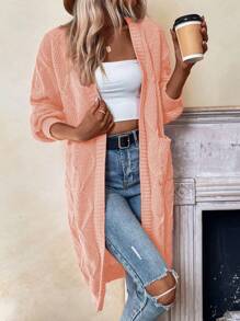 SHEIN Frenchy 女士針織雙口袋開襟羊毛衫 - 淺粉色 - 查看 5