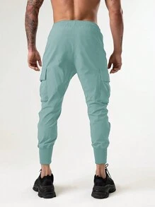 Manfinity Homme Men'S Plus Size Cargo Pants With Zipper Decorated & Elastic Cuff - Mint Green - View 2