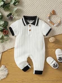 Souflis Souflis Bộ đồ liền thân màu sắc phong cách thể thao dành cho bé trai, cổ polo, tay ngắn và vạt xéo cho mùa xuân/hè - trắng - Xem 2