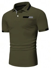 Manfinity Homme Men Contrast Trim Polo Shirt - Army Green - View 5