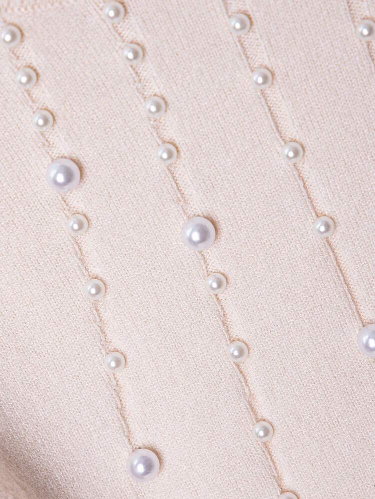 Plus Size Women's Slim Fit Sweater With Pearl Embellishment Fall Winter Cloth For Women