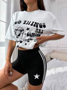Flirla Casual Black & White Color Block Set With Positive Slogan