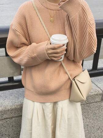 2024 New Arrival Women Solid Color Casual Loose Pullover Sweater, Autumn/Winter