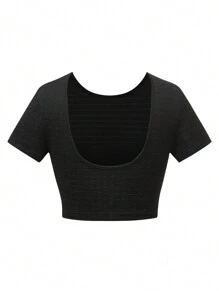 Zolique Women's Solid Color Short Sleeve T-Shirt - Black - View 2