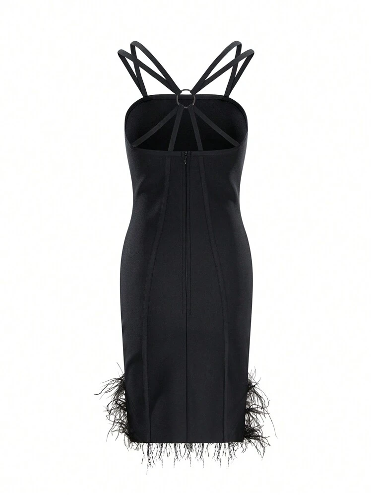 Teen Girl Solid Color Feather Patchwork Cami Dress