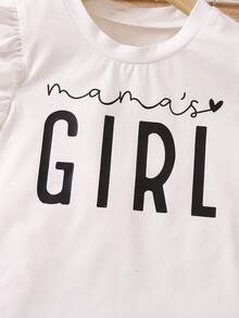 SHEIN 少女字母印花短袖t恤,褶邊設計 - 白色 - 查看 6