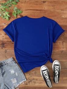 INAWLY Áo thun tay ngắn in chữ Love cỡ lớn cho nữ, áo thun họa tiết, áo mùa hè cho nữ - Xanh đậm - Xem 2