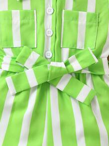 Baby Girl Striped Shirt Romper - Green - View 5