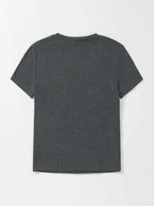 INAWLY Áo thun tay ngắn họa tiết chữ trang trí đính đá cho nữ Áo thun nữ - Màu xám đen - Xem 2