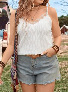 SHEIN Clasi 大尺碼蕾絲裝飾時尚吊帶背心 - 白色 - 查看 5