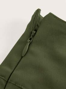 Flirla Kích thước lớn Xếp li Hem cao-thấp Váy Với V-cut Eo - xanh quân đội - Xem 3