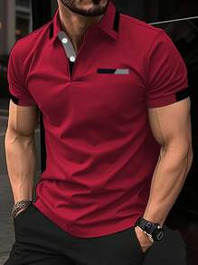 Manfinity Homme Men Contrast Trim Polo Shirt - Red - View 1