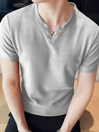 Manfinity Homme 男士純色短袖紋理面料t卹恤