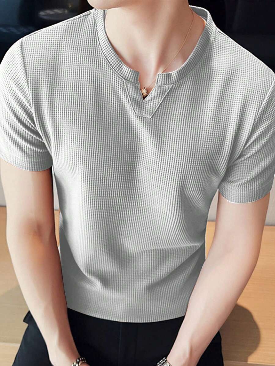 Manfinity Homme Men's Solid Color Short Sleeve Textured Fabric T-Shirt - Grey - View 1