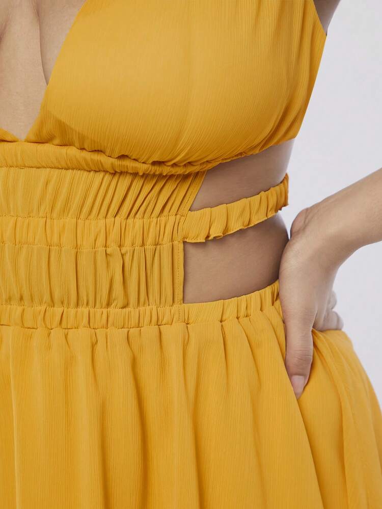 Yellow Plunging Neck Cut Out Side Dress