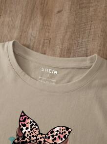 INAWLY Women's Cartoon Owl Print T-Shirt Graphic Tees Women Tops - Khaki - View 3