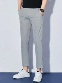 Men's Casual Cropped Pants With Slanted Pockets - Grey - View 1