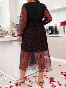 SHEIN Clasi Plus Size V-Neck Mesh Splice Dress - Black - View 2