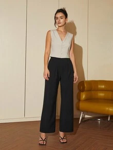 Gilet De Costume À Col En V Sans Manches Pour Femme À Boutonnage Simple - Kaki - Voir 3