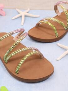 Mini mi Sandalias Planas Para Niños Decoradas Con Diamantes De Imitación De Joyería - Multicolor - Ver 3