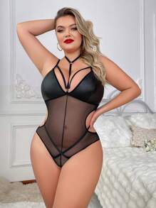 Lencería De Body De Tamaño Grande Con Malla Transparente Y Sexi Para Mujeres