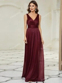 V Neck Ruched Bodice Prom Dress, Bridesmaid Dress