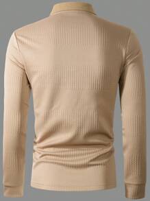 Manfinity Homme Men's Long Sleeve Polo Shirt - Khaki - View 2