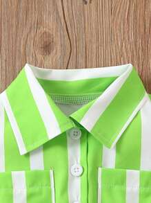 Baby Girl Striped Shirt Romper - Green - View 4