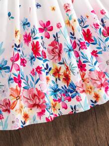Tween Girl's Summer Off-Shoulder Elegant Floral Dress - White - View 5
