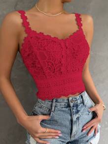 SHEIN LUNE 纯色蕾丝吊带背心，适合新年服装