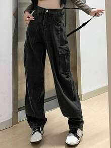 女士高腰宽松阔腿牛仔裤