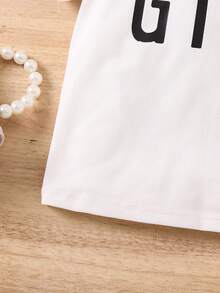 SHEIN 少女字母印花短袖t恤,褶邊設計 - 白色 - 查看 5