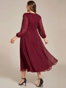 Plus Size Bridesmaid Dresses Berikat Ruffle Membungkus Plain - Burgundy - View 3