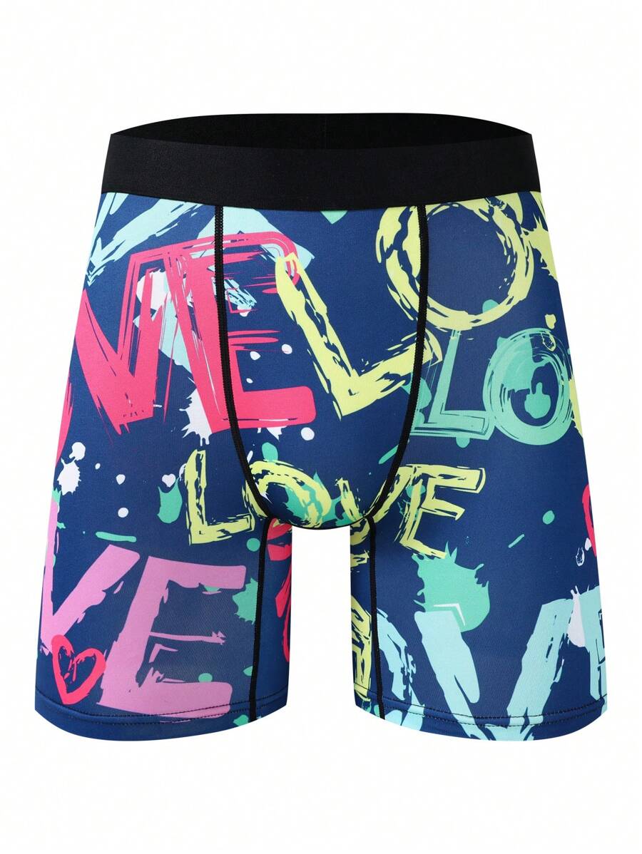 Men's Boxer Briefs With Letter Print - Blue - View 1
