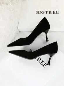 秋冬款 3767-A1 简约优雅欧美风细高跟鞋，超高鞋跟，绒面革浅口尖头女鞋，适合宴会、优雅派对等场合。