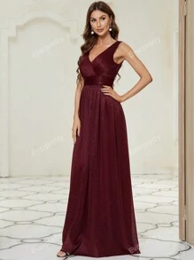 V Neck Ruched Bodice Prom Dress, Bridesmaid Dress
