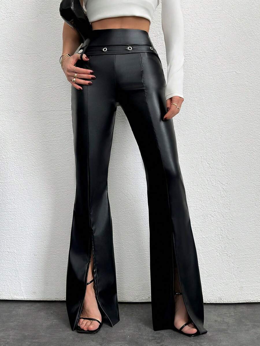 EURMUSE Women's Flared Pants With Split Hem - Black - View 1