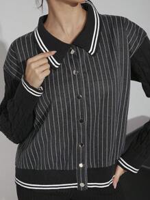 Hauture Women Varsity Chunky Sleeves Jacket - Black - View 4