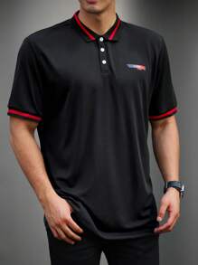 Manfinity Homme Camisa De Polo De Mangas Cortas Decorada Con Rayas Para Hombres - Negro - Ver 1