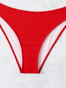 SHEIN Swim 夏季海滩女士纯色比基尼泳装套装带荷叶边装饰新年 - 紅色 - 查看 6