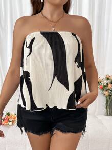SHEIN Clasi Top Bandeau Plissé Imprimé Pour Femmes De Grande Taille