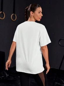 Powerista Letter Print Drop Shoulder Sports T-Shirt Gym Women Shirts