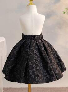 SHEIN Young Girl Casual Fitted High Waisted Skirt With Double Row Metal Button Decoration - Black - View 2