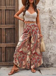 Breezaya Paisley Pattern Wide Leg Pants