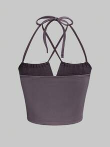 SHEIN Unity Của phụ nữ Màu thuần Dây Dây đeo Không tay Áo - Xám - Xem 2