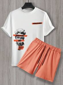 Manfinity EMRG Men's Sculpture Print Short Sleeve Two-Piece Set - Orange - View 3